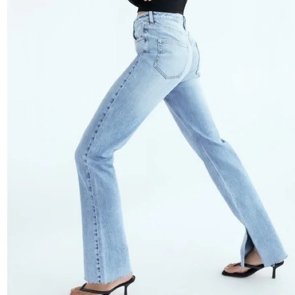 New Zara Slim Flared Slitted High Rise Jeans - Picture 2 of 5